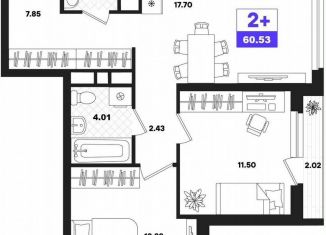 Продается двухкомнатная квартира, 60.5 м2, Тюмень