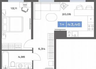Однокомнатная квартира на продажу, 43.5 м2, Тюмень, Таёжная улица, 12
