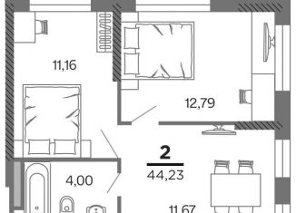 Продаю 2-комнатную квартиру, 44.2 м2, Рязань