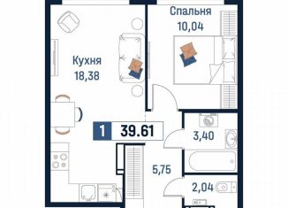 Продается 1-комнатная квартира, 39.6 м2, Ярославль, Романовская улица, 6к2, ЖК Норские Резиденции