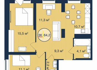 Продаю двухкомнатную квартиру, 64.2 м2, Тюмень, Таёжная улица, 2
