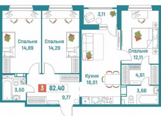 Продажа 3-комнатной квартиры, 82.4 м2, Мурино, ЖК Графика