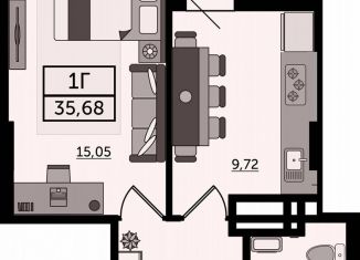 Продам 1-комнатную квартиру, 35.7 м2, Ростов-на-Дону