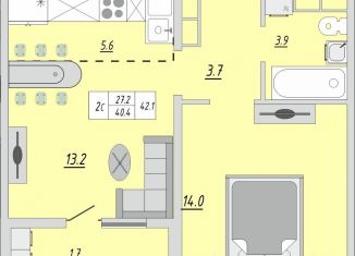 2-ком. квартира на продажу, 42.1 м2, Оренбург, ЖК Осенний Лист