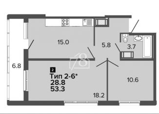 Продается двухкомнатная квартира, 53.3 м2, Санкт-Петербург, Глухарская улица, 26, ЖК Ультра Сити