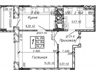 Однокомнатная квартира на продажу, 36.3 м2, Калуга, Азаровская улица, 40к4, ЖК Марс