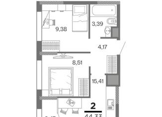 Продается 2-комнатная квартира, 44.3 м2, Рязань, ЖК Метропарк