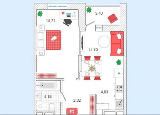 Продается 2-ком. квартира, 44 м2, Тюмень, улица Ю.-Р.Г. Эрвье, 34, ЖК Набережный Квартал