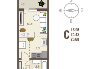 Продается 1-комнатная квартира, 26.7 м2, Курская область
