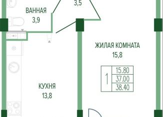 Продажа однокомнатной квартиры, 38.4 м2, Краснодар, Прикубанский округ