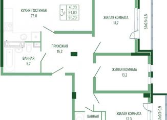 3-комнатная квартира на продажу, 95.2 м2, Краснодар, Прикубанский округ