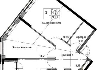 2-комнатная квартира на продажу, 57.9 м2, Санкт-Петербург, Планерная улица, 93, ЖК Нью Тайм