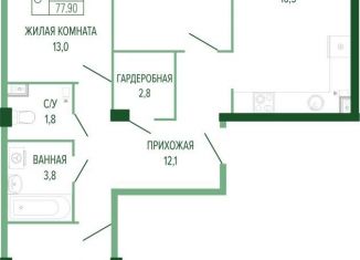 Продажа трехкомнатной квартиры, 77.9 м2, Краснодар, Прикубанский округ