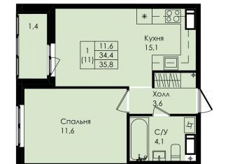 Продаю 1-ком. квартиру, 35.8 м2, Коммунар