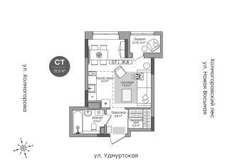 Продаю 1-комнатную квартиру, 30.1 м2, Ижевск, ЖК Парк-Квартал Атмосфера