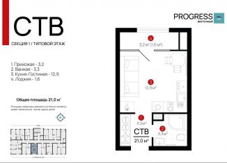 Продам квартиру студию, 21 м2, Астрахань, 3-я Зеленгинская улица, 11/5