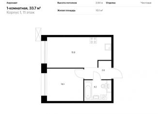 1-комнатная квартира на продажу, 33.7 м2, Санкт-Петербург, метро Лиговский проспект, жилой комплекс Аэронавт, 1