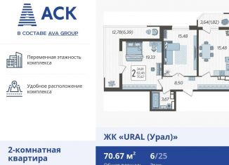 Продается 2-комнатная квартира, 70.7 м2, Краснодар, микрорайон КСК