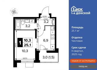 1-ком. квартира на продажу, 25.1 м2, Московская область