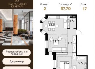 Двухкомнатная квартира на продажу, 57.7 м2, Москва, СЗАО, улица Расплетина, 2к1