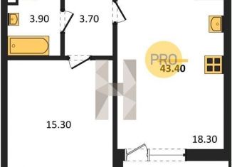 Продажа однокомнатной квартиры, 43.4 м2, Воронежская область, улица Фёдора Тютчева, 105