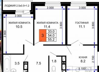 Продажа двухкомнатной квартиры, 55.9 м2, Краснодар, ЖК Дыхание, улица Лётчика Позднякова, 2к5