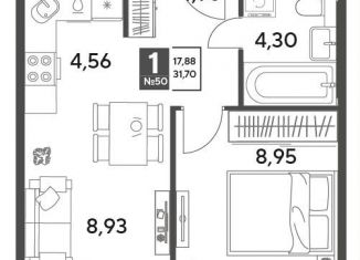 1-комнатная квартира на продажу, 31.7 м2, Московская область