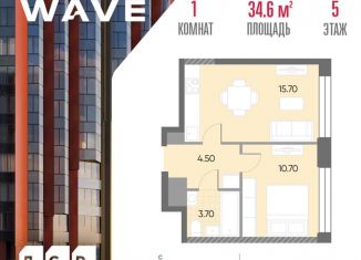 Продаю однокомнатную квартиру, 34.6 м2, Москва, ЮАО