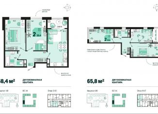 Продается 2-ком. квартира, 58.9 м2, Краснодар