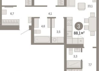Продажа 3-комнатной квартиры, 88.1 м2, Тюмень, улица Республики, 205к3