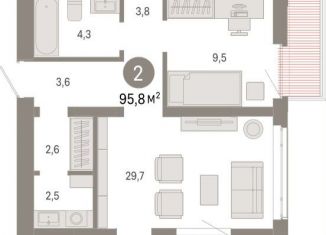 Продажа 2-комнатной квартиры, 95.8 м2, Тюмень, улица Республики, 205к3