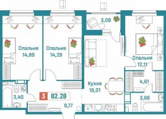 Продажа трехкомнатной квартиры, 82.3 м2, Мурино, ЖК Графика