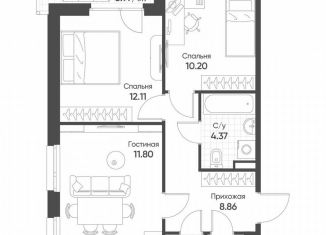 3-ком. квартира на продажу, 58.5 м2, Казань