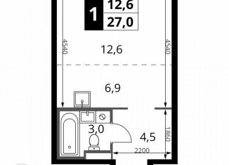 Продажа однокомнатной квартиры, 27 м2, деревня Сапроново, ЖК 1-й Донской, 3