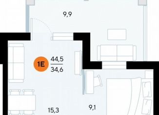 Продаю 1-комнатную квартиру, 44.3 м2, поселок городского типа Заозерное, улица Аллея Дружбы, 10А