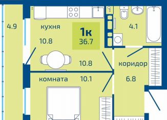Продажа 1-комнатной квартиры, 36.7 м2, Пермь