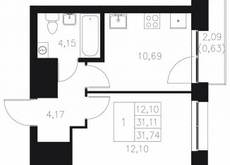 Однокомнатная квартира на продажу, 31.7 м2, Казань, Адмиралтейская улица, 2