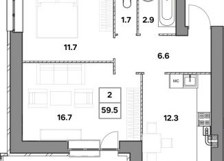 Продажа 2-комнатной квартиры, 59.5 м2, Ярославль, улица Шевелюха, 128