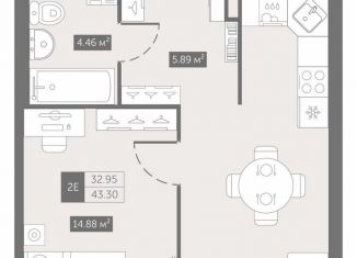 Продается однокомнатная квартира, 43.3 м2, Санкт-Петербург