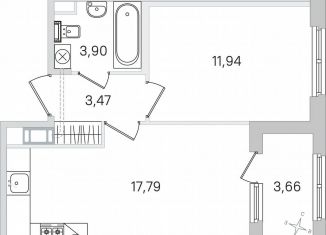 Продам однокомнатную квартиру, 38.9 м2, Пушкин