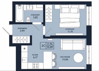 Продается двухкомнатная квартира, 35.9 м2, Березники, улица Пархоменко
