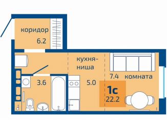 Продается 1-комнатная квартира, 22.2 м2, Пермь