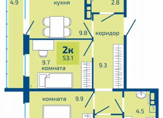 Продажа 2-комнатной квартиры, 53.1 м2, Пермь