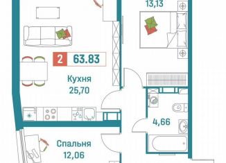Продаю 2-ком. квартиру, 63.8 м2, Мурино, ЖК Графика