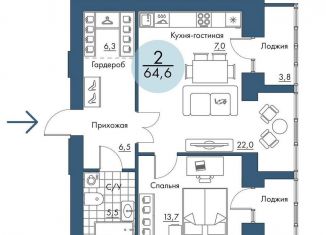 Продается 2-комнатная квартира, 64.6 м2, Красноярский край