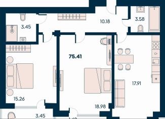 Продажа 2-комнатной квартиры, 75.4 м2, поселок городского типа Заозерное