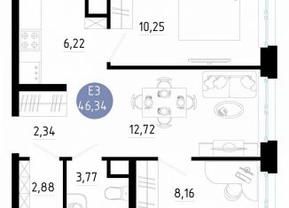 Продам 2-комнатную квартиру, 46.3 м2, Рязань