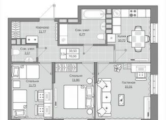 Продам 3-комнатную квартиру, 70.9 м2, Казань, жилой комплекс Станция Спортивная, 2.2