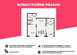 2-ком. квартира на продажу, 66.7 м2, Рязань