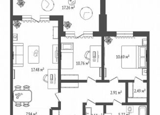 2-комнатная квартира на продажу, 87 м2, Тюмень, ЖК Речной Порт, Причальная улица, 11